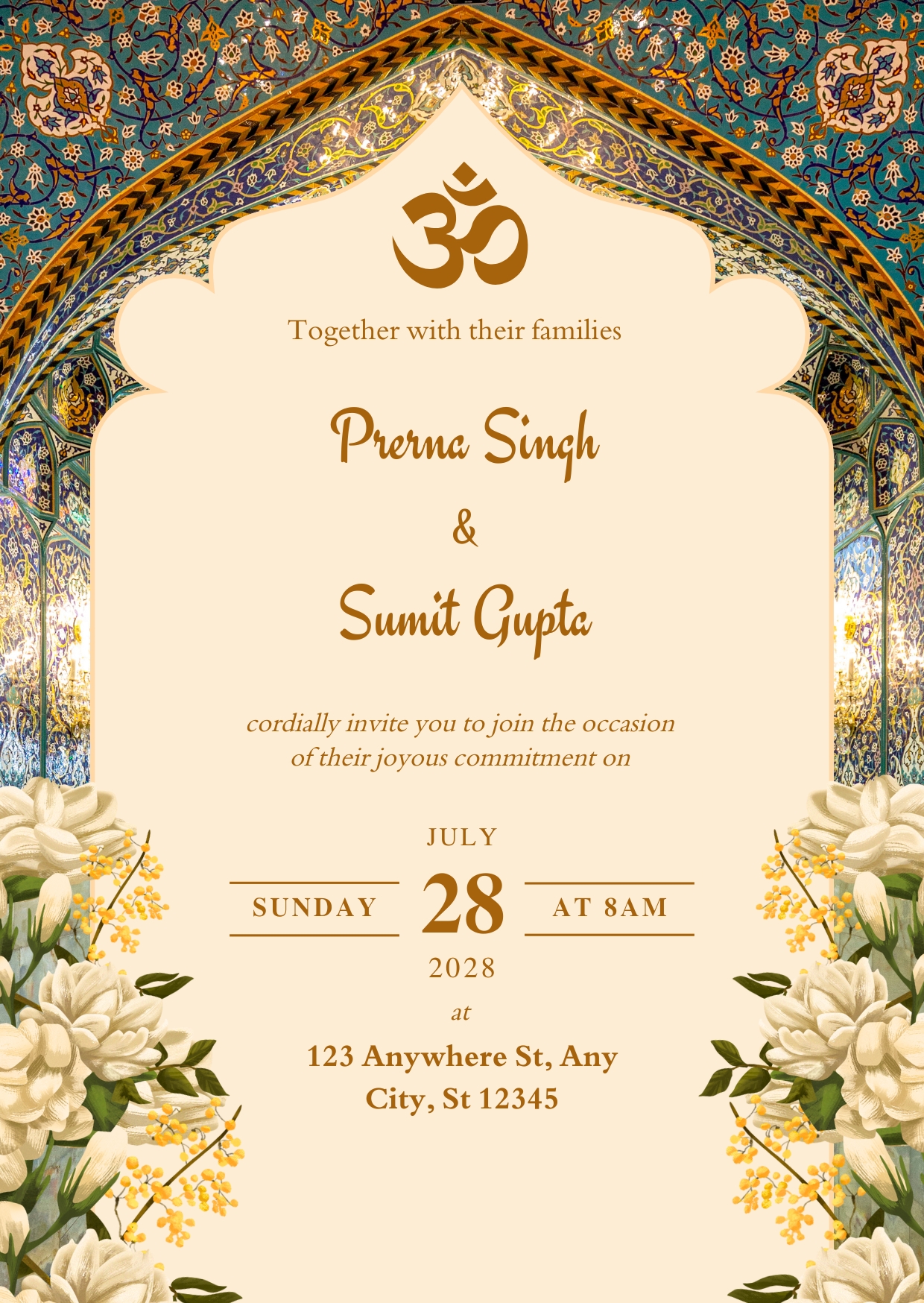Beige & Gold Classic Wedding Invitation Cards