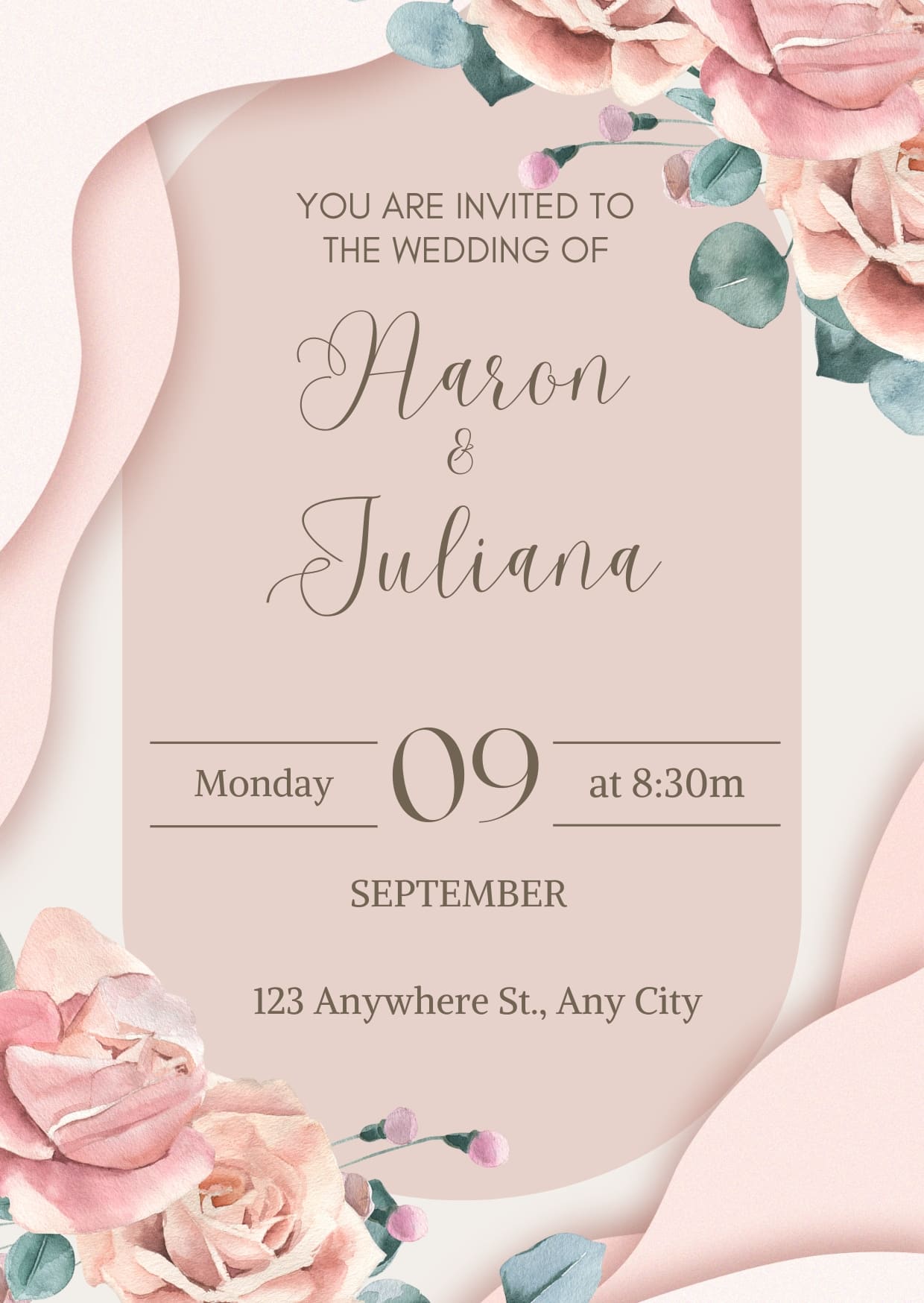 Beige Pink Simple Flower Wedding Invitation Cards Free