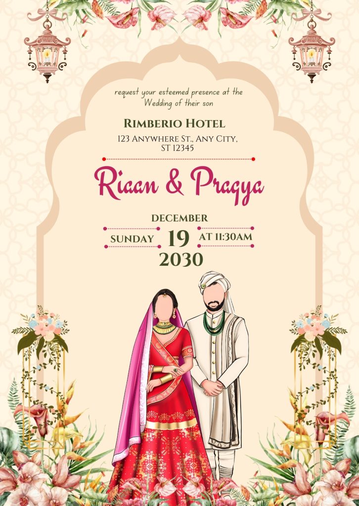 Beige & Pink Traditional Free Online Wedding Invitation Templates Cards