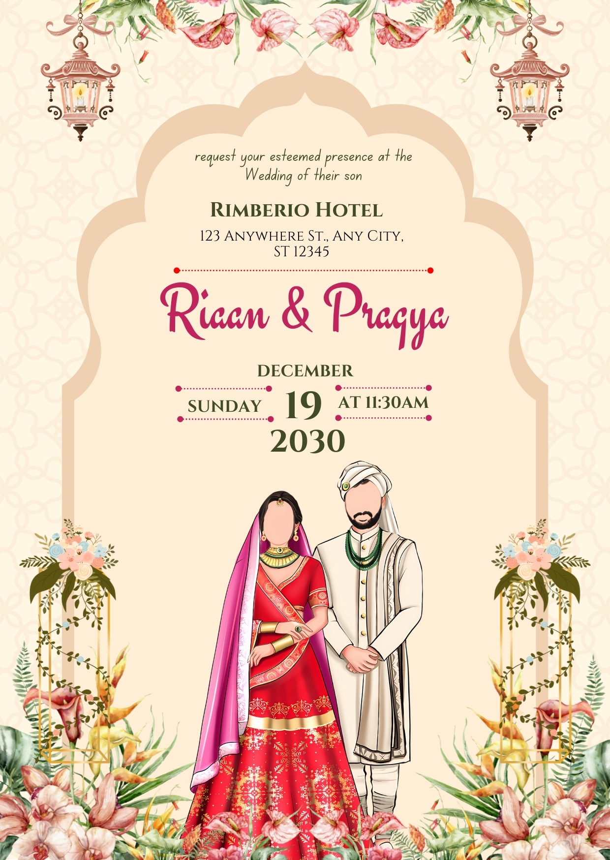 Beige & Pink Traditional Free Online Wedding Invitation Templates Cards