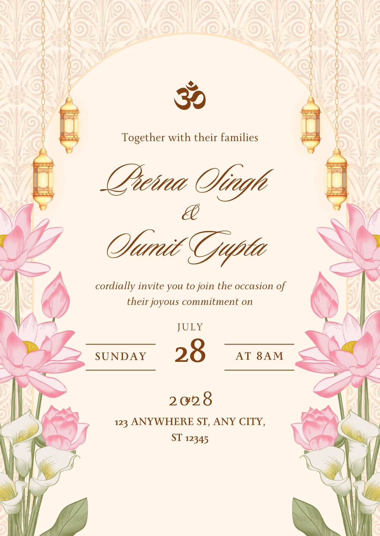 Beige and Pink Watercolor Wedding Invitation