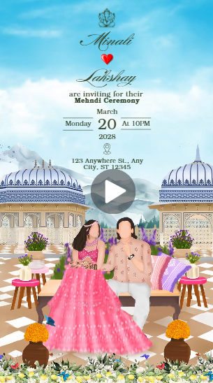 Blue Illustrated Mehndi Ceremony Invitation Video HD