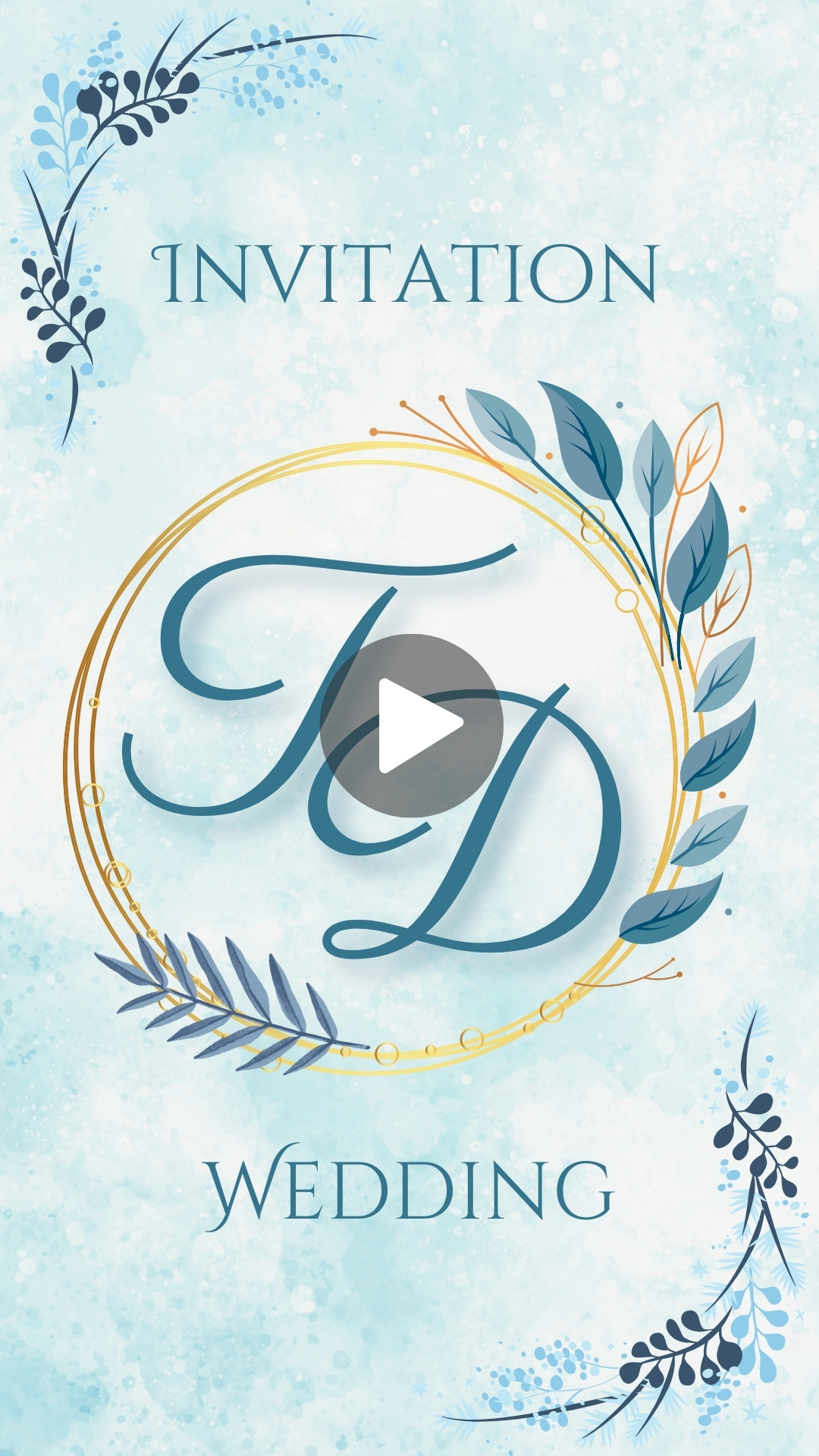 Blue Minimalist Watercolor Wedding Invitation Mobile Video