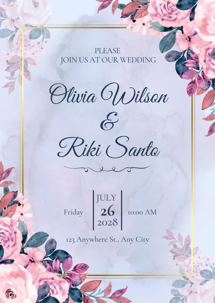 Blue and Pink Floral Wedding Invitation Cards Free