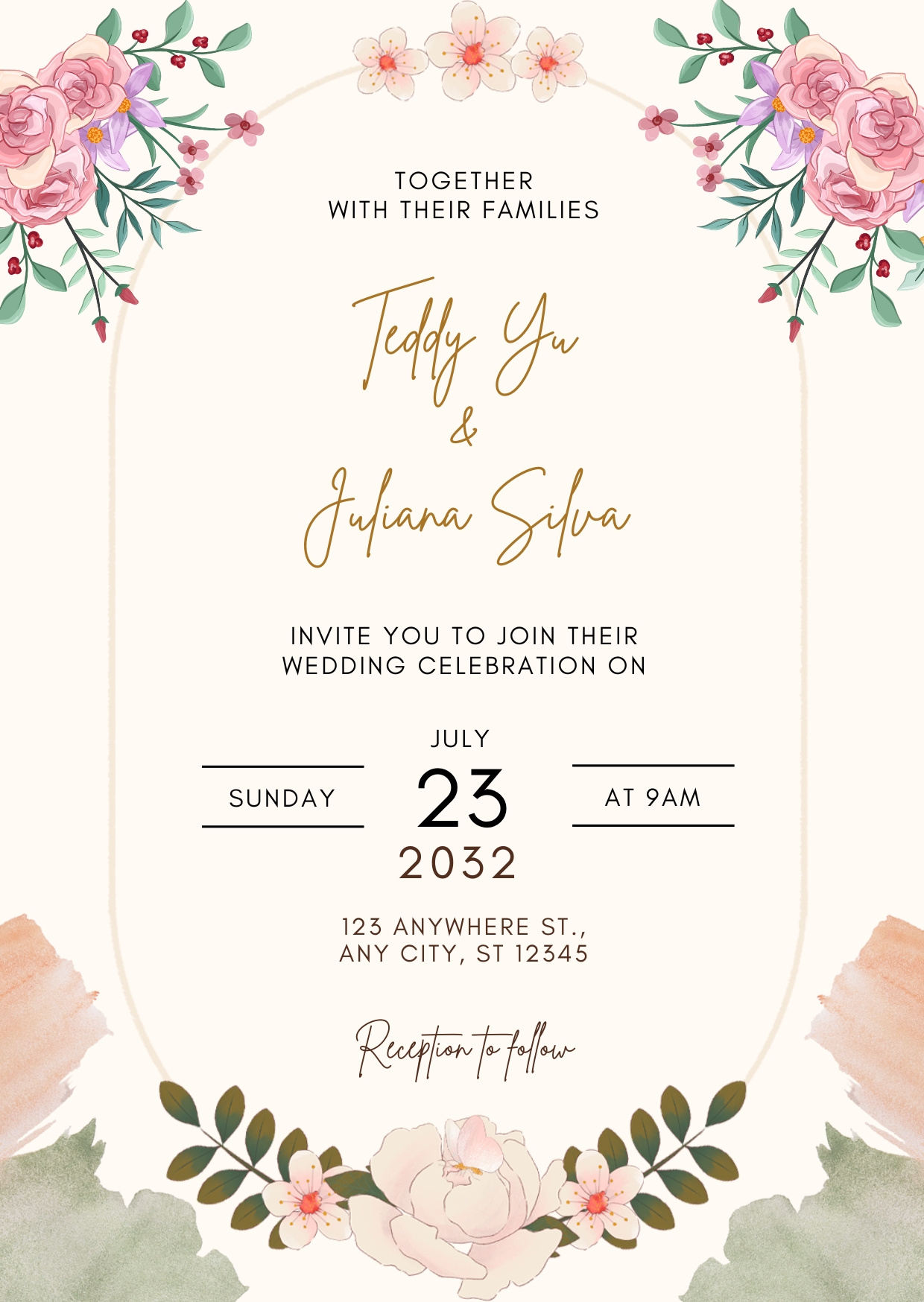 Cream Floral Creative Wedding Invitation Cards Free