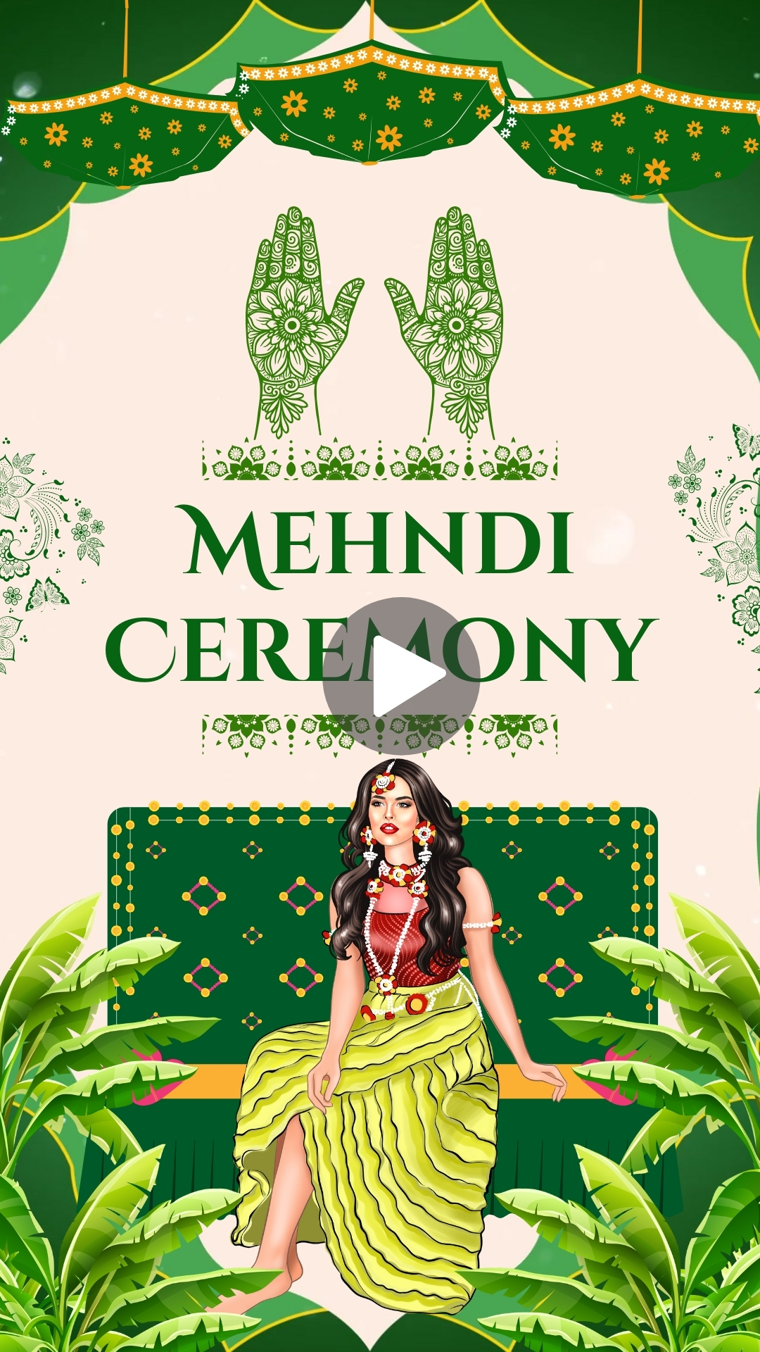 Cream and Green Decorative Wedding Invitation Mobile Video