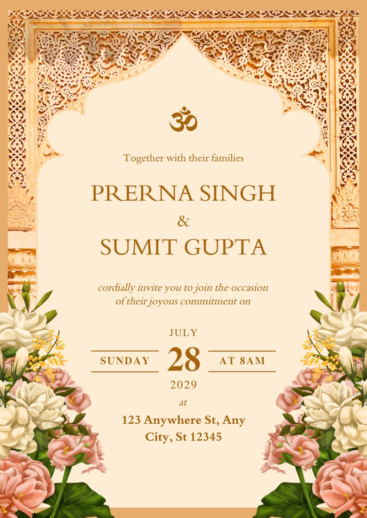 Gold Brown and Beige Elegant Wedding Invitation Cards Design