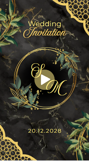 Gold and Black Marble Textured Modern Wedding Invitation Video Free