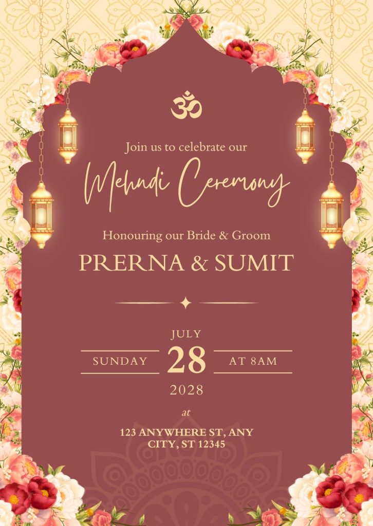 Gold and Peach Mehndi Invitation Card Templates