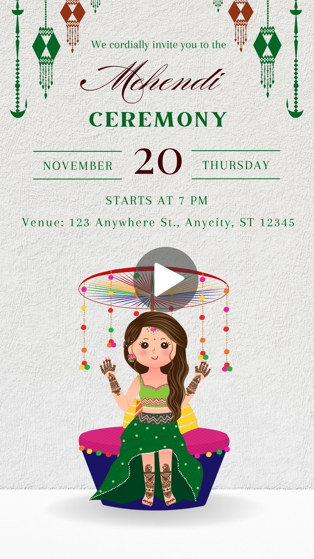 Gray and Green Mehndi Ceremony Wedding Invitation Mobile Video