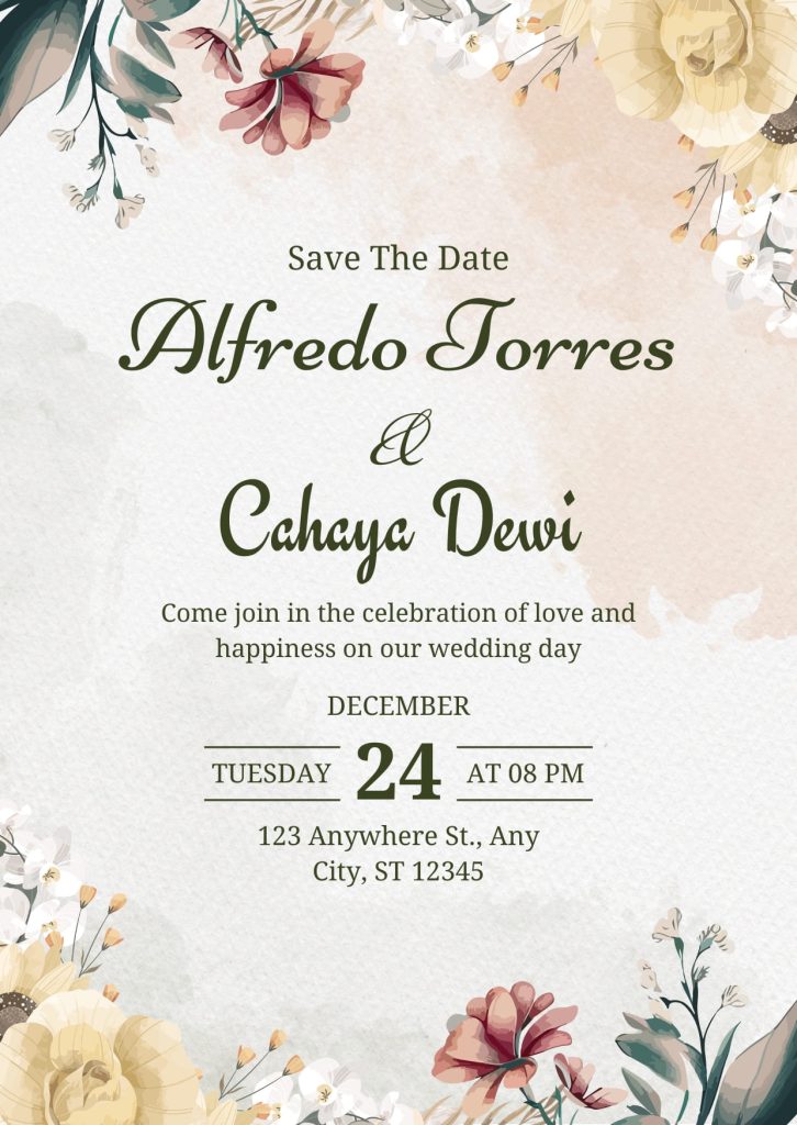 Green And Beige Watercolor Wedding Invitation Portrait Cards Free