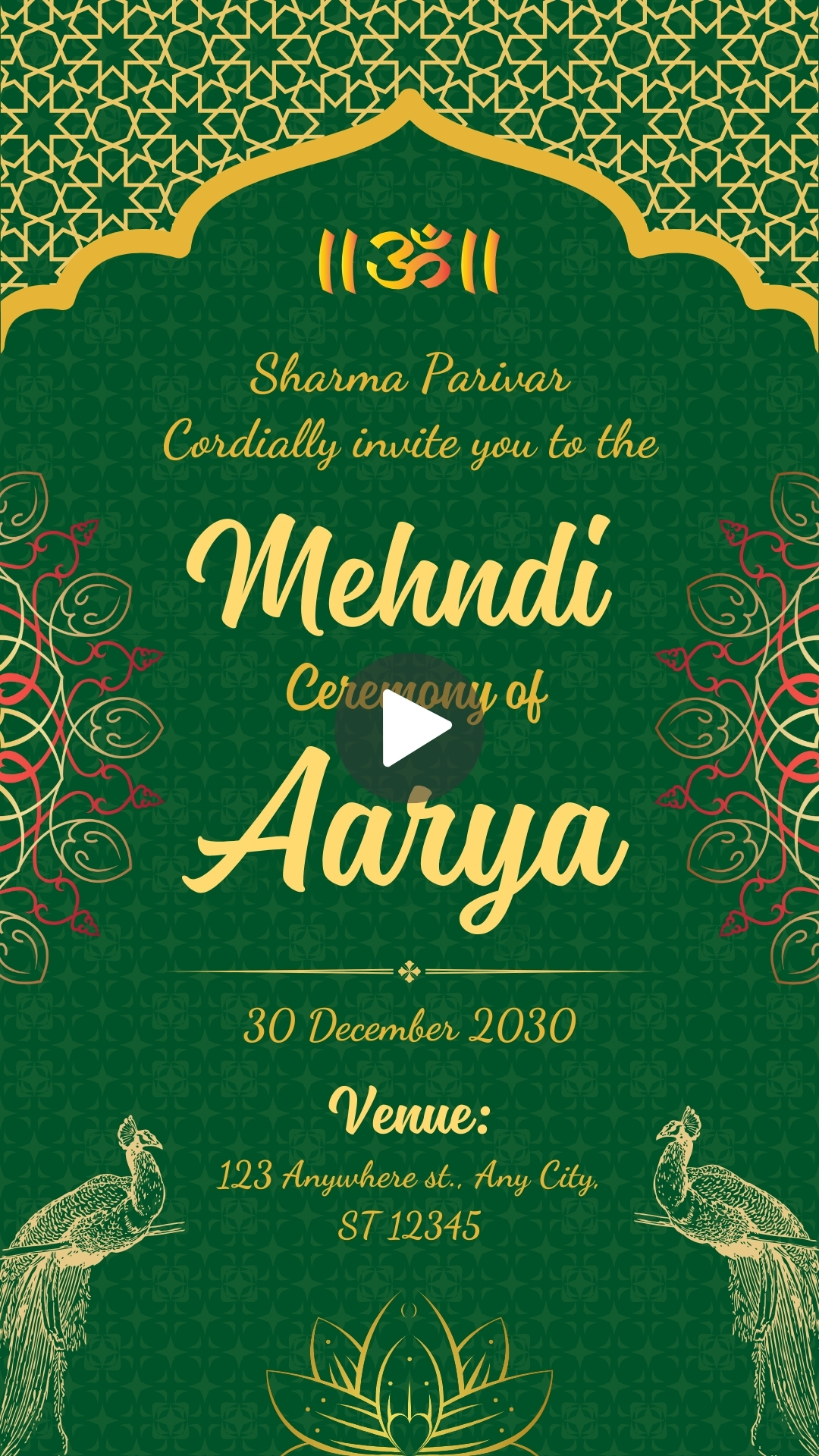 Green And Gold Traditional Mehndi Ceremony Invitation Mobile Video