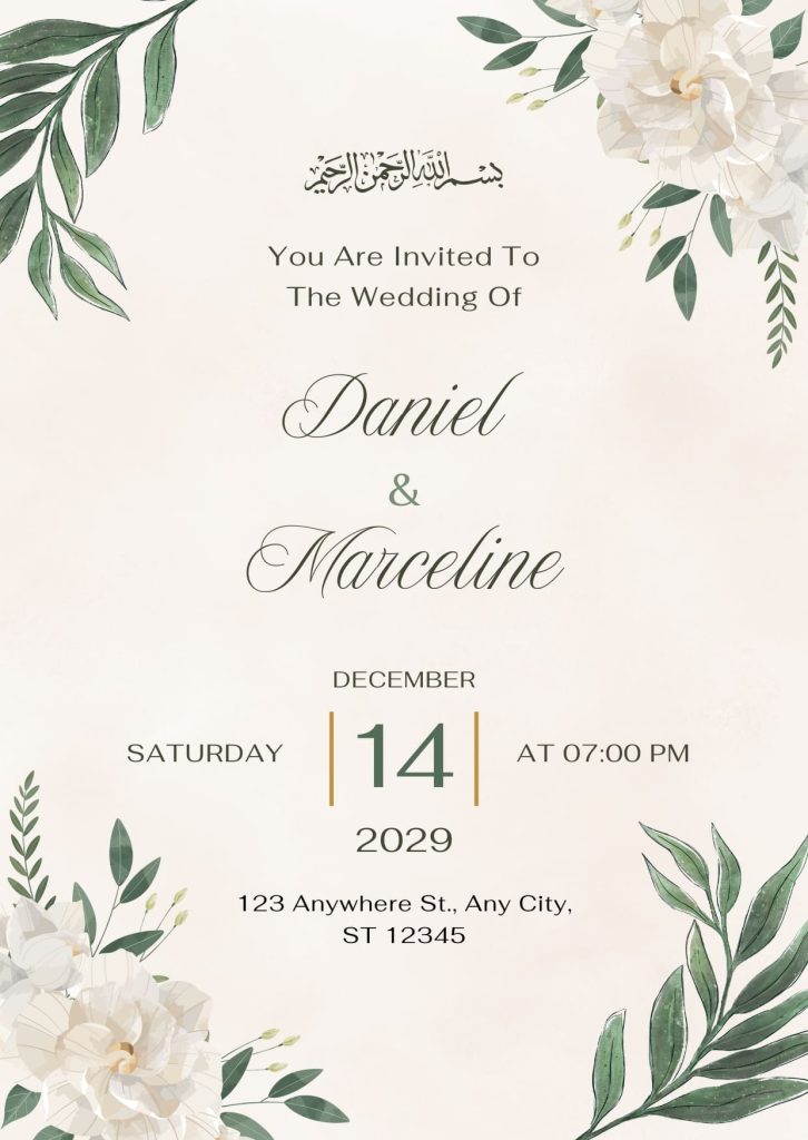 Green Cream Aesthetic Minimalist Watercolor Wedding Invitation