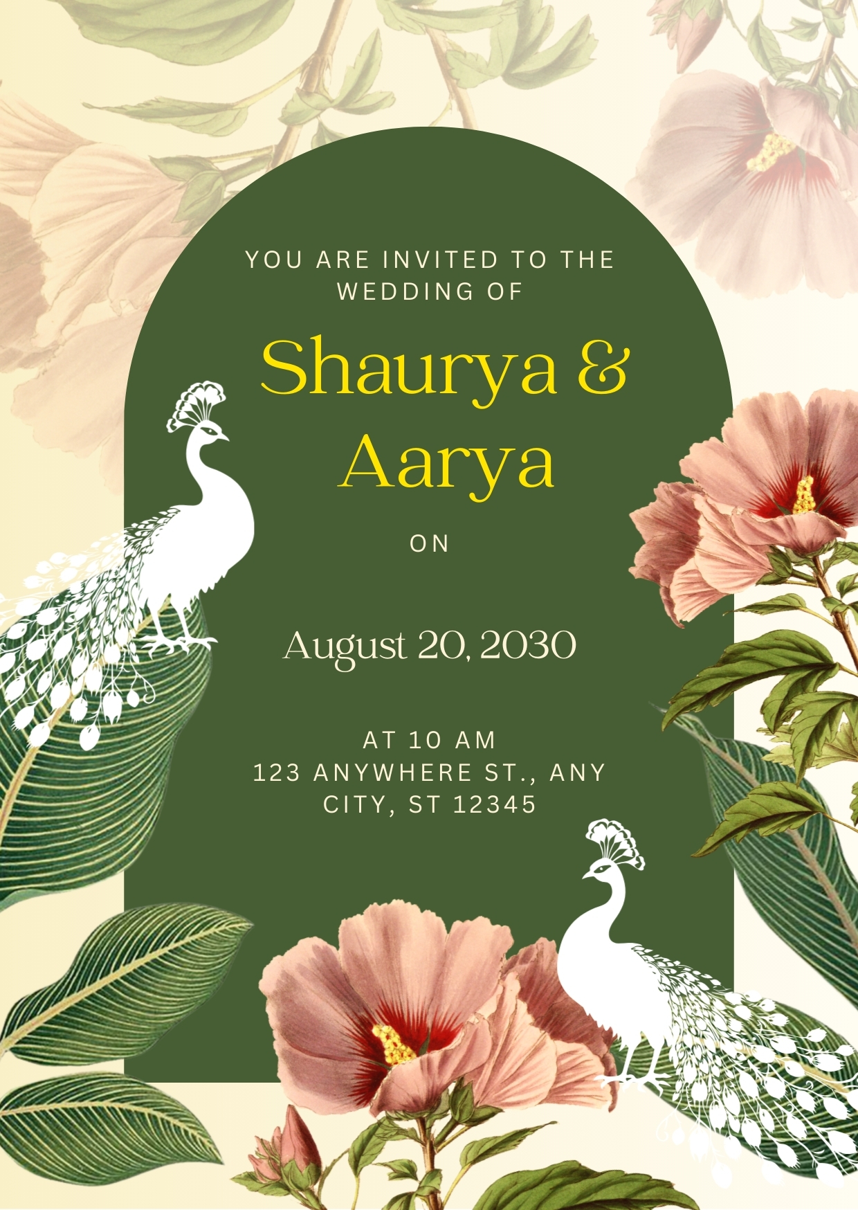 Green Elegant Indian Wedding Invitation Cards