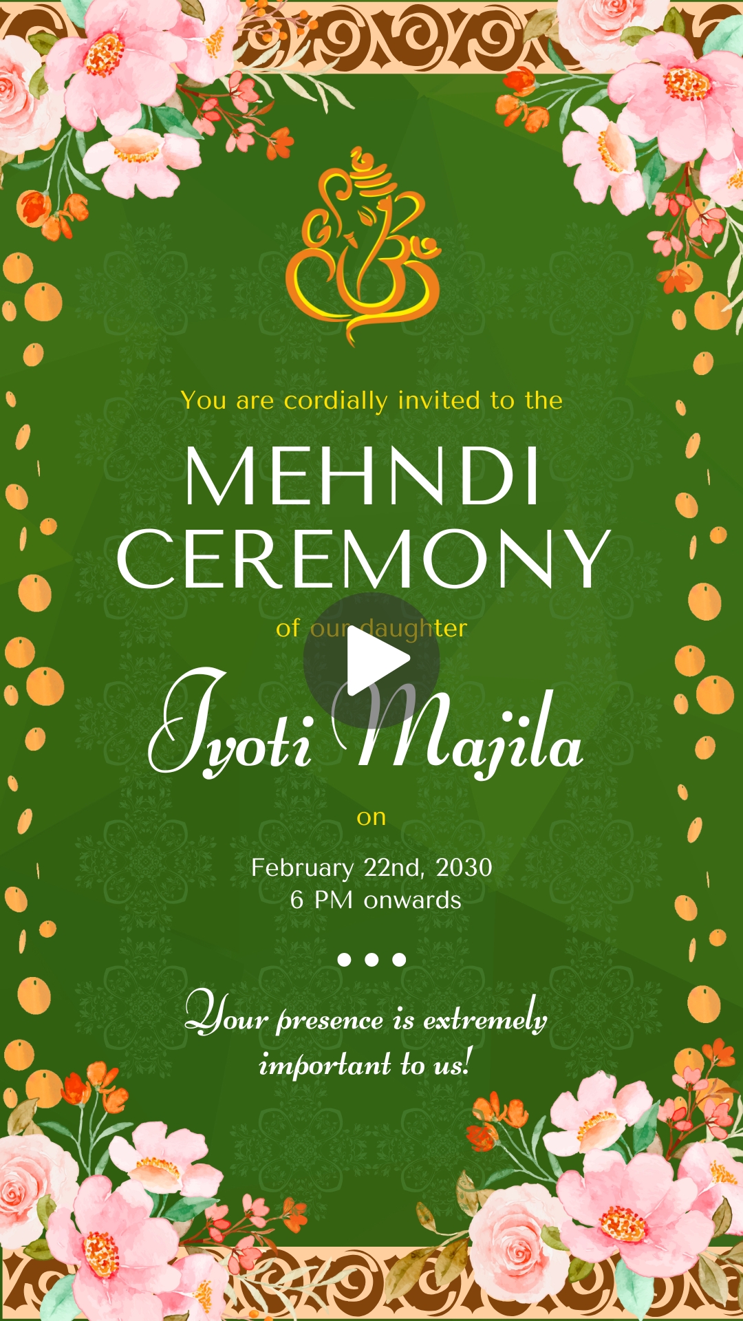 Green Floral Indian Wedding Mehndi Ceremony Invitation Instagram Reel