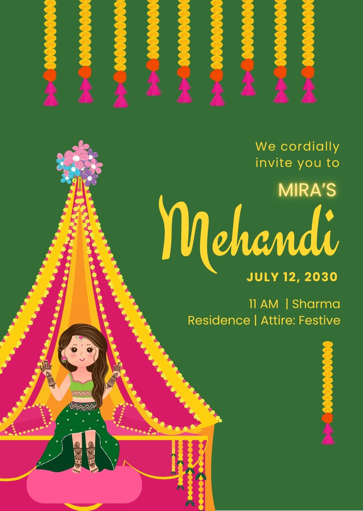 Green Mehndi Invitation Digital Cards