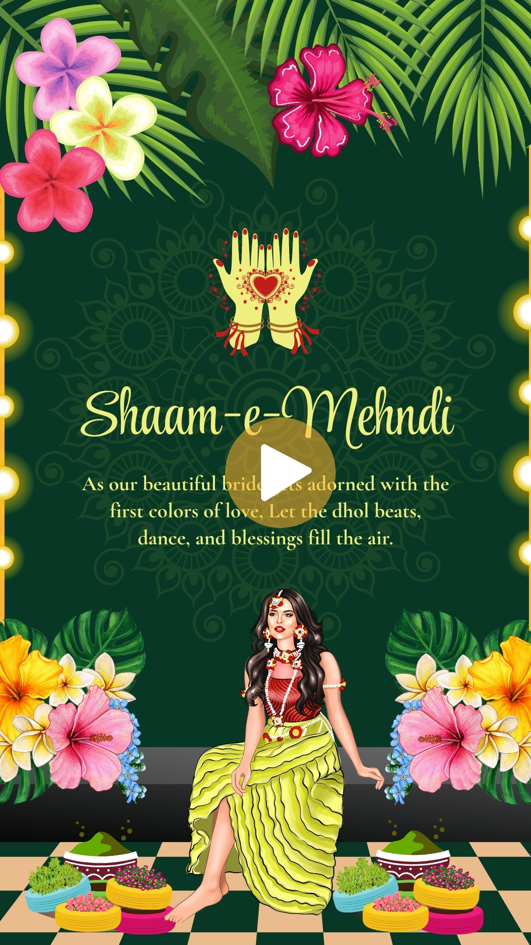 Green Traditional Indian Wedding Mehndi Ceremony Invitation Mobile Video