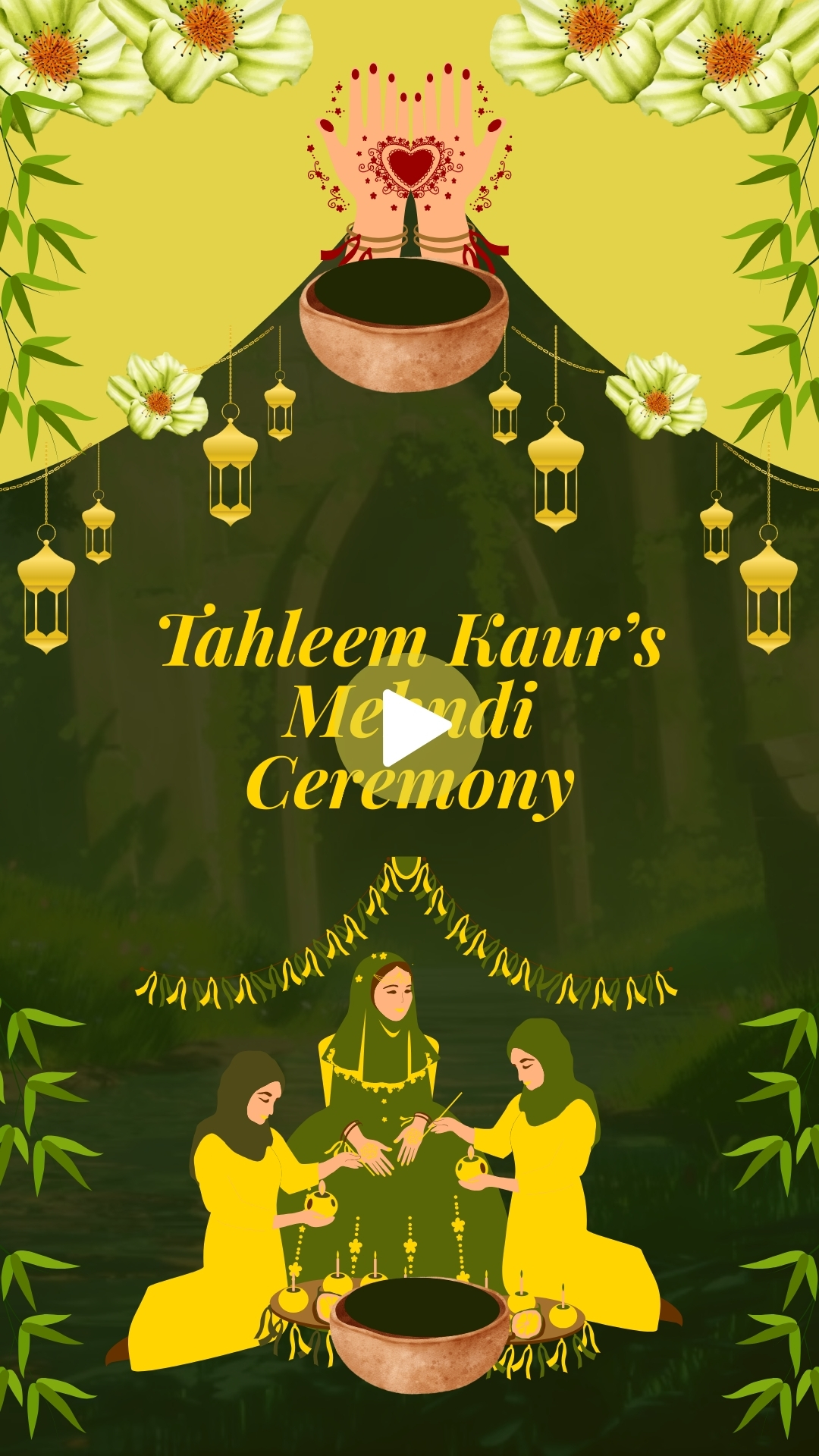 Green Traditional Mehndi Ceremony Wedding Invitation Mobile Video