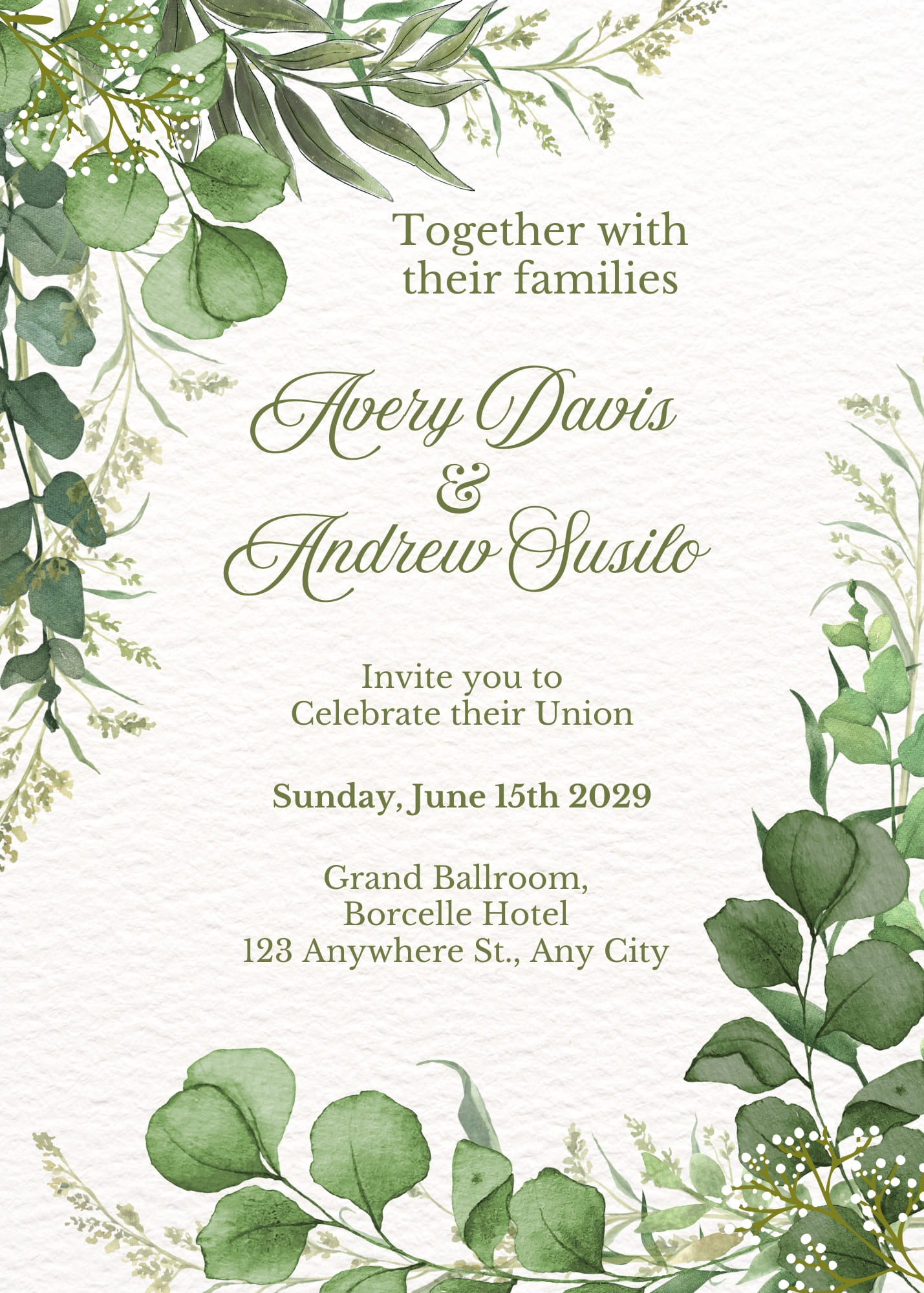 Green White Floral Wedding Invitation Cards Free