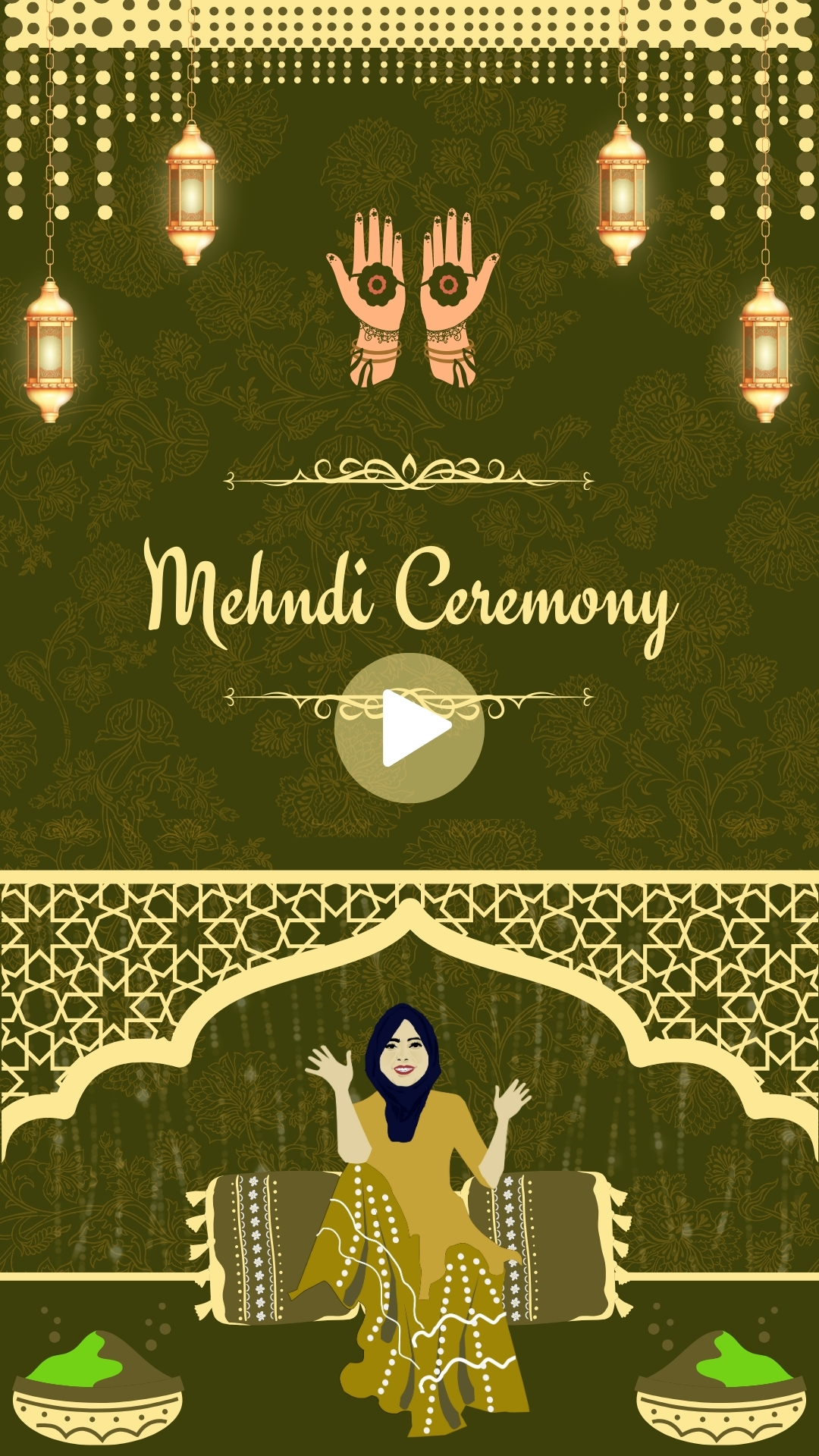 Green and Gold Illustrated Mehndi Ceremony Mobile Video