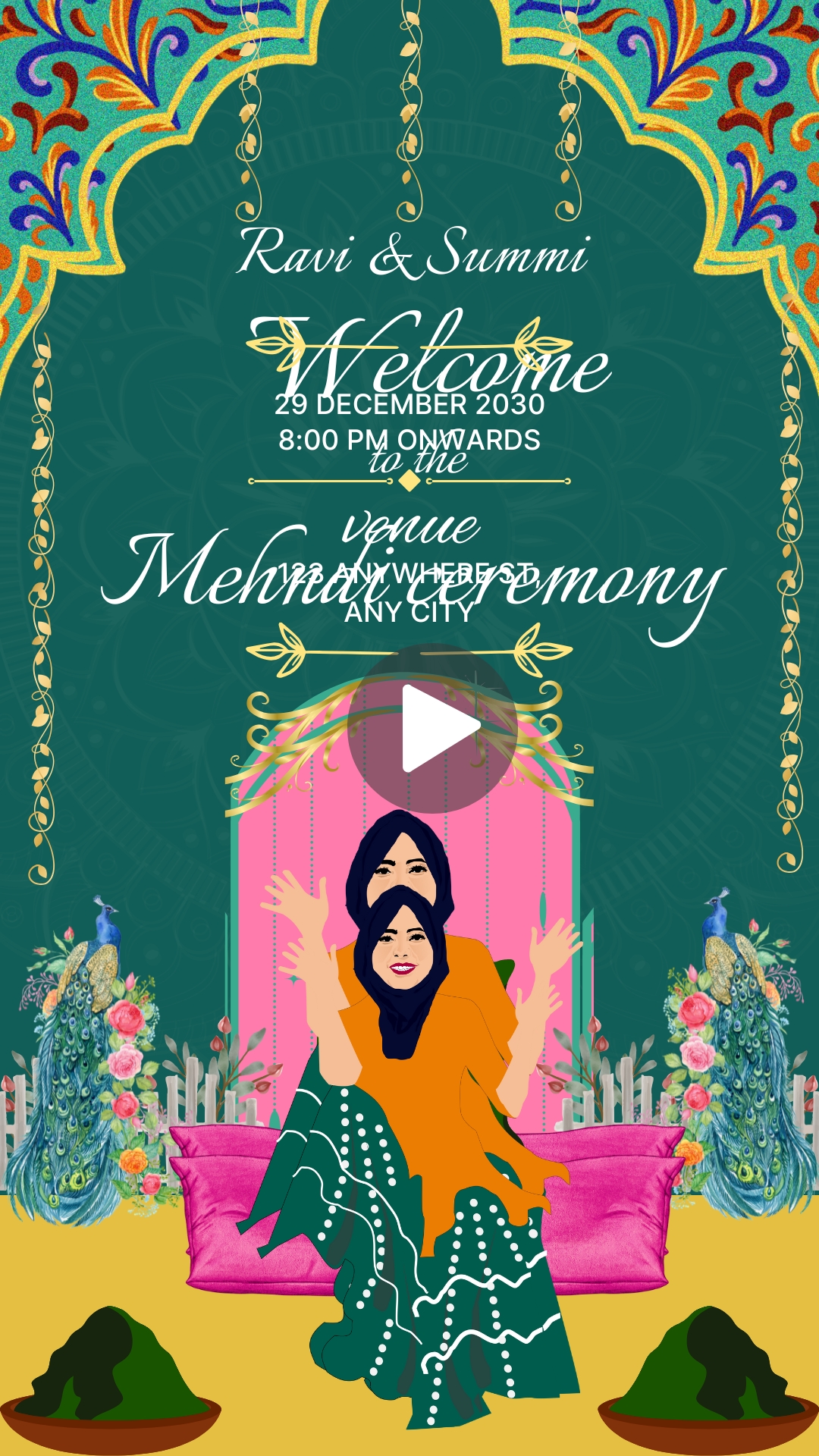 Green and Pink Decorative Indian Wedding Mehndi Ceremony Invitation Video