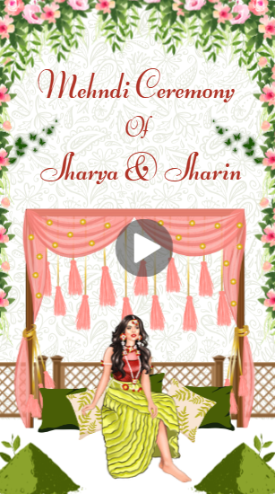 Green and Pink Floral Indian Wedding Mehndi Ceremony Invitation Mobile Video