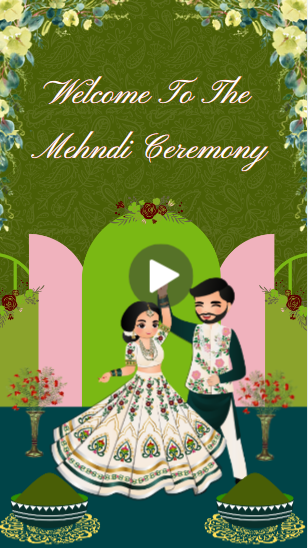 Green and White Floral Indian Wedding Mehndi Ceremony Invitation Mobile Video