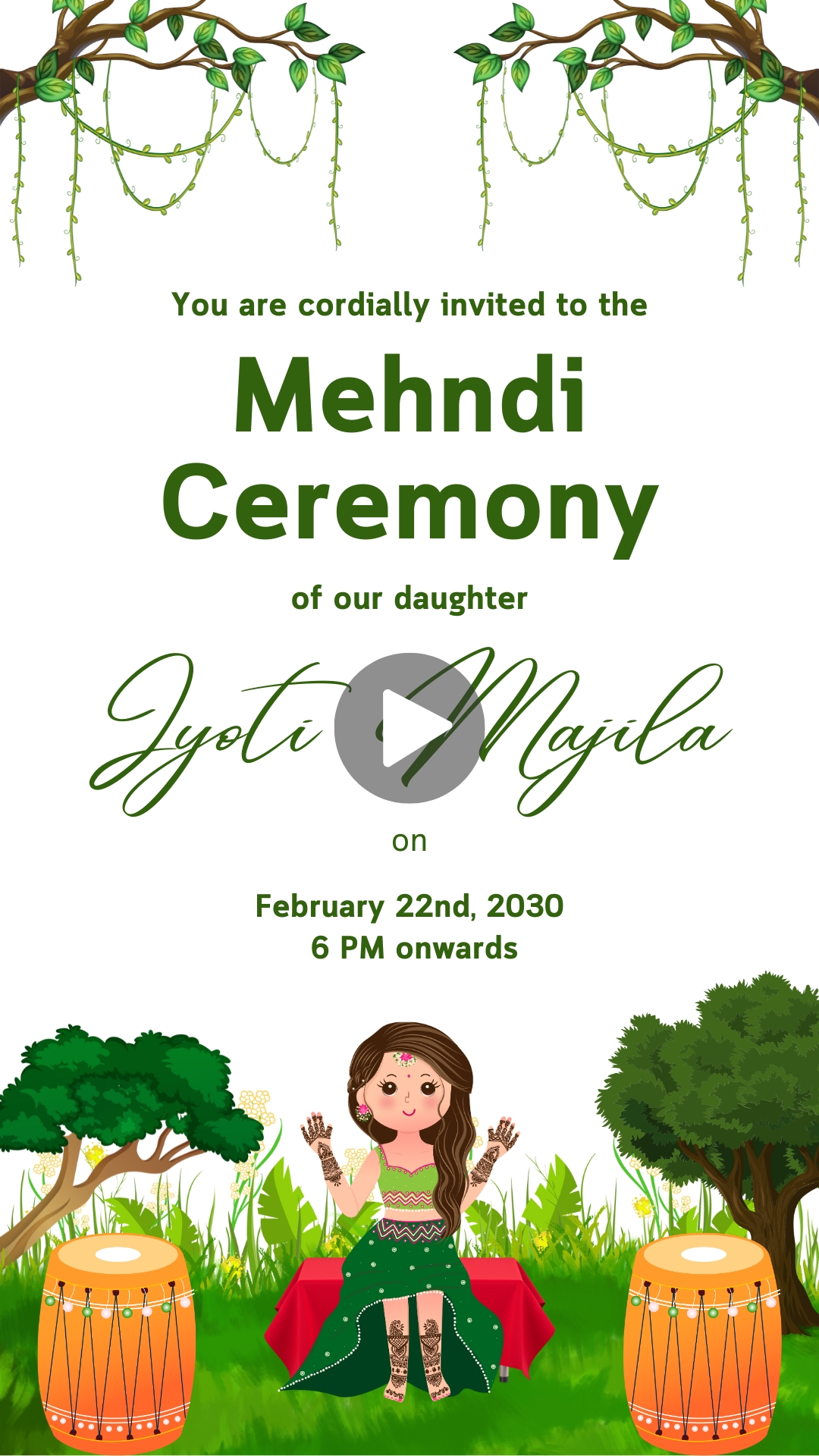 Green and White Indian Wedding Mehndi Invitation Video HD