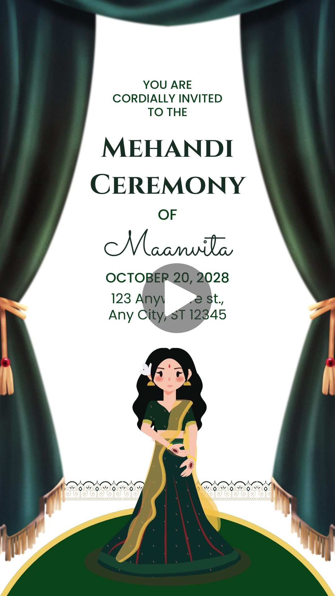 Green and White Simple Indian Wedding Mehndi Ceremony Invitation Video
