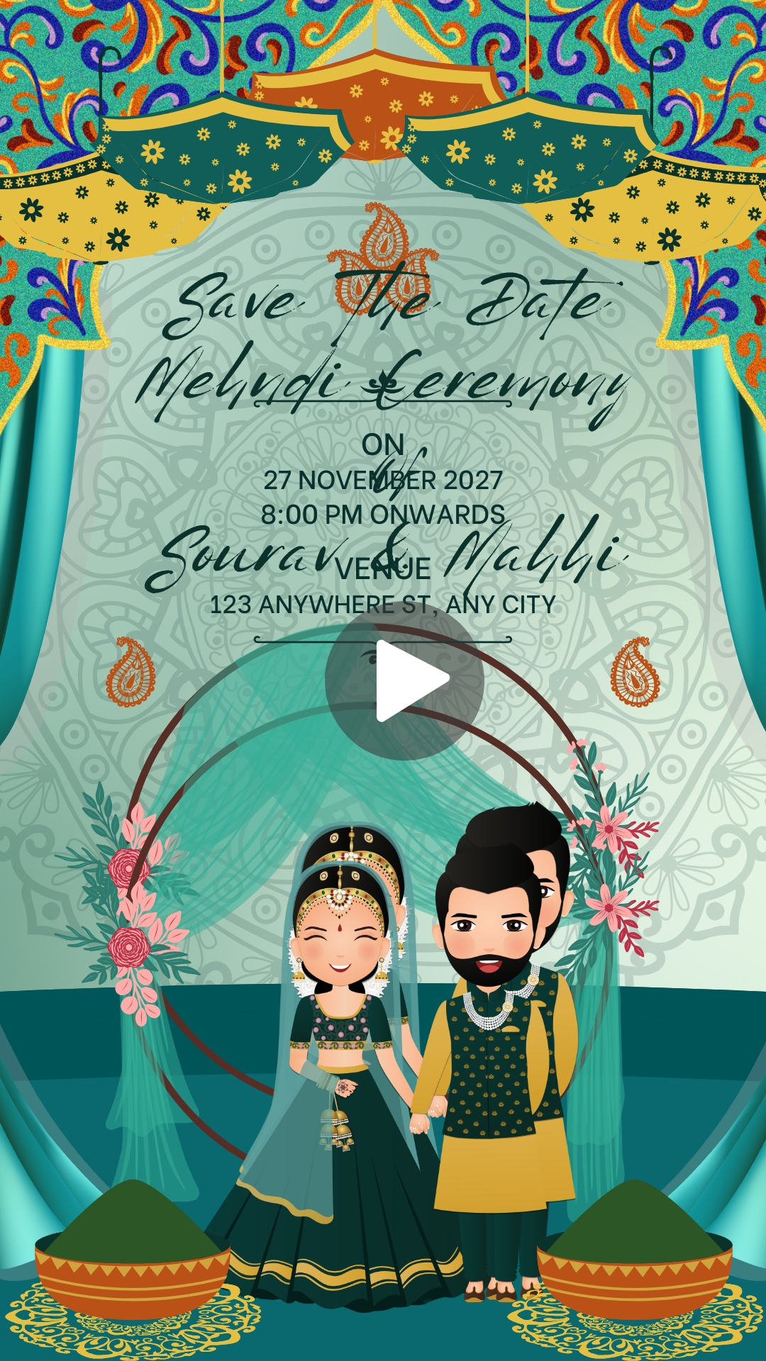Green and Yellow Decorative Indian Wedding Mehndi Ceremony Invitation Video HD