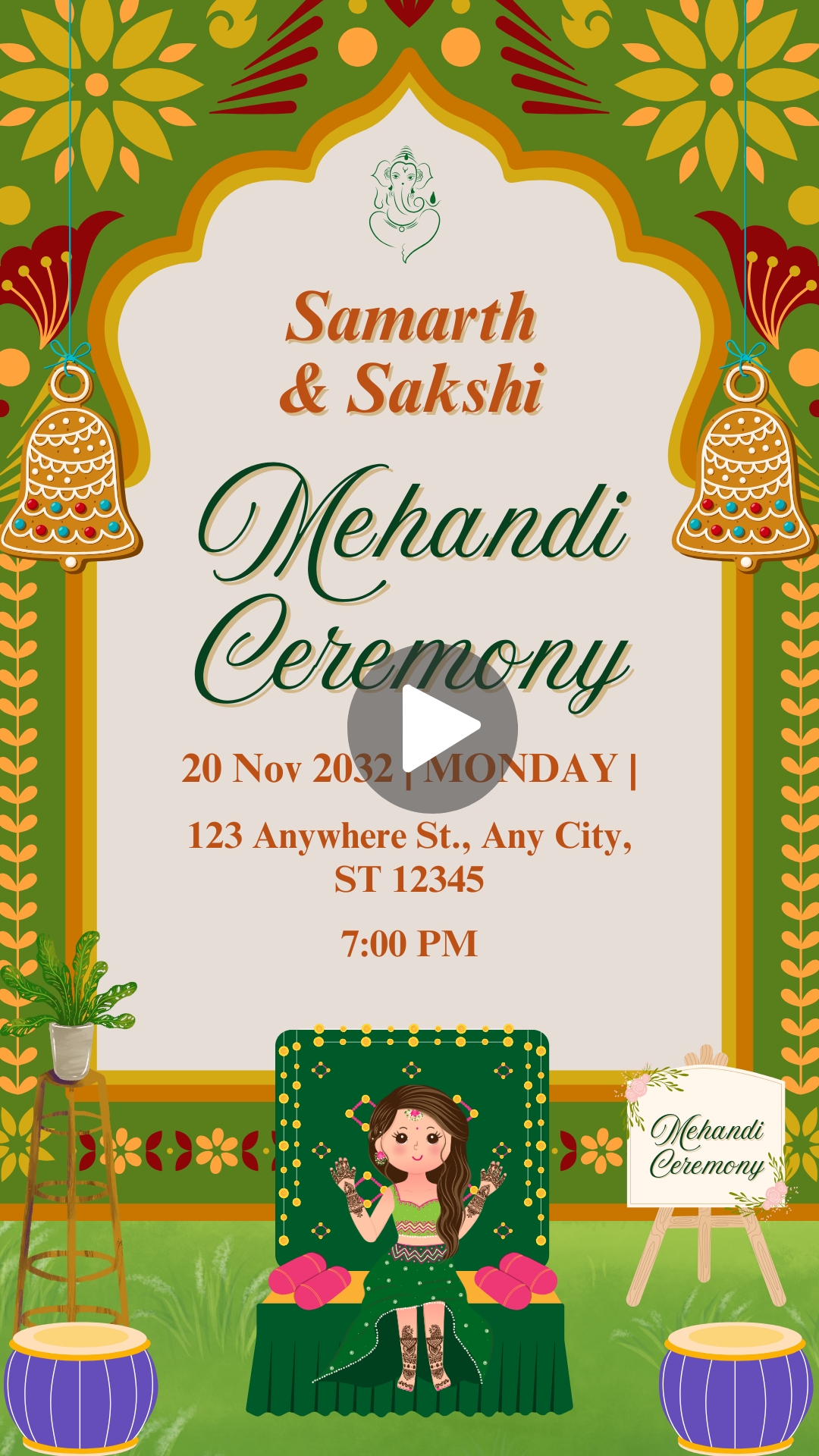 Green and Yellow Decorative Indian Wedding Mehndi Ceremony Invitation Video HD