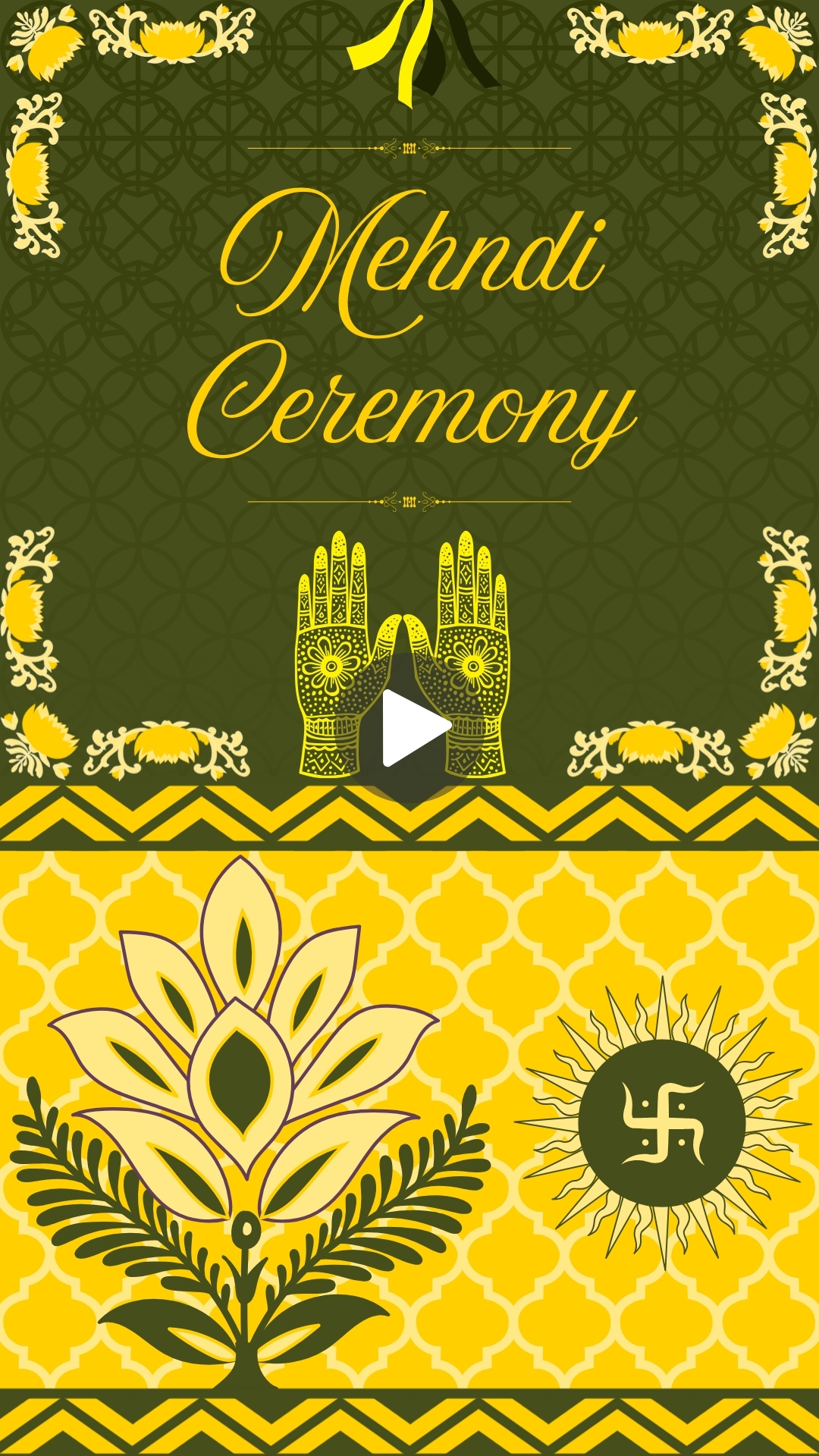 Green and Yellow Decorative Mehndi Ceremony Wedding Invitation Mobile Video