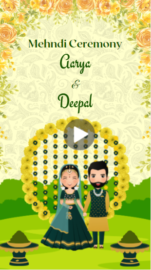 Green and Yellow Floral Indian Wedding Mehndi Ceremony Invitation Video