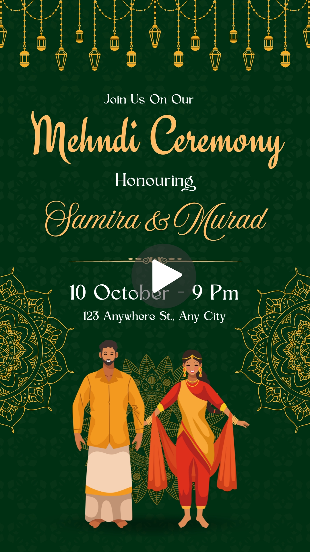 Green and Yellow Illustrative Mehndi Invitation Mobile Video