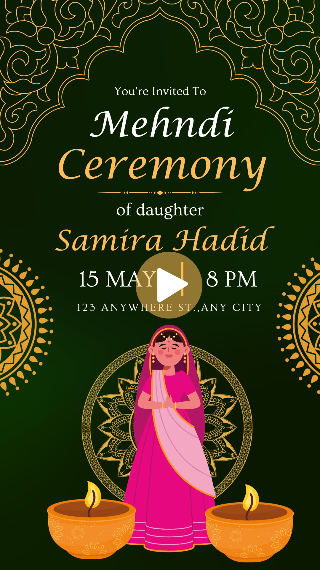 Green and Yellow Illustrative Mehndi Invitation Video HD