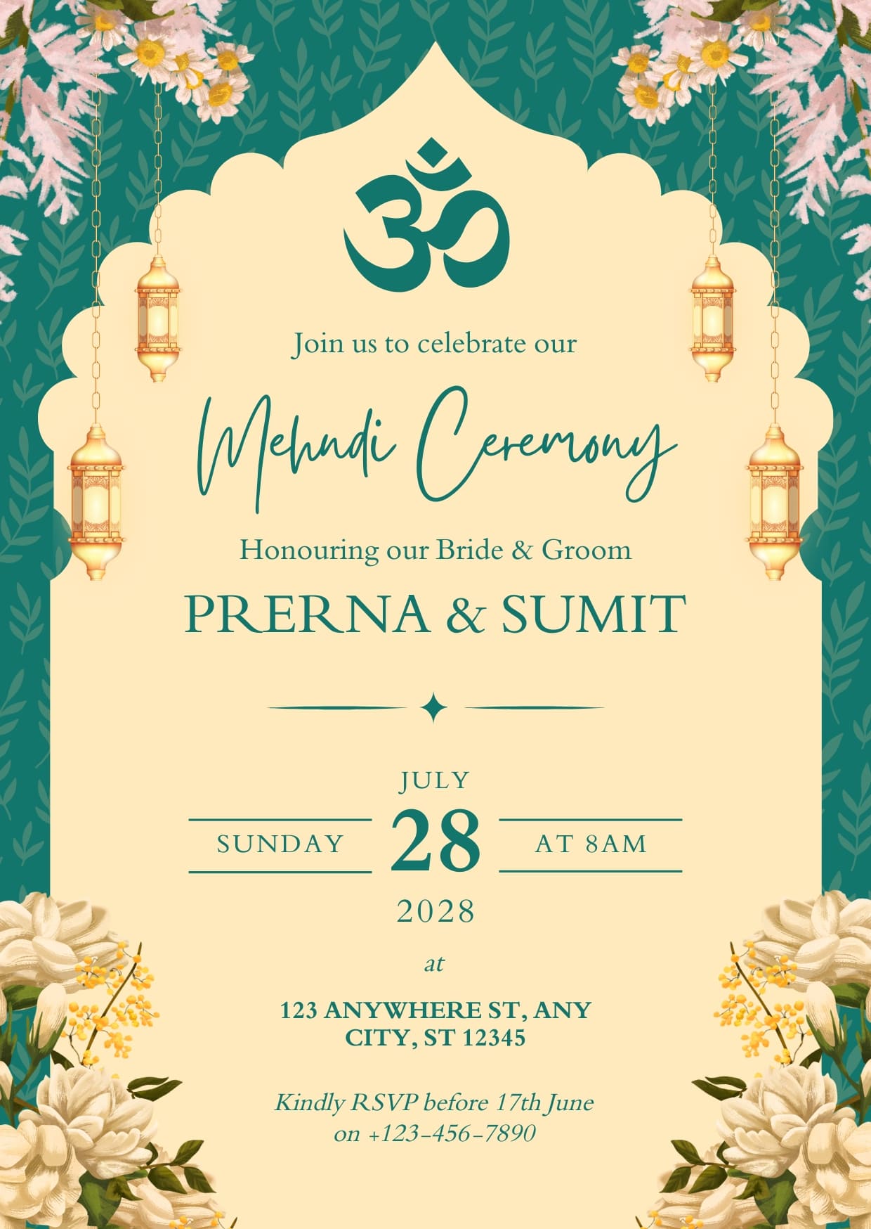 Green and Yellow Mehndi Invitation Card Templates