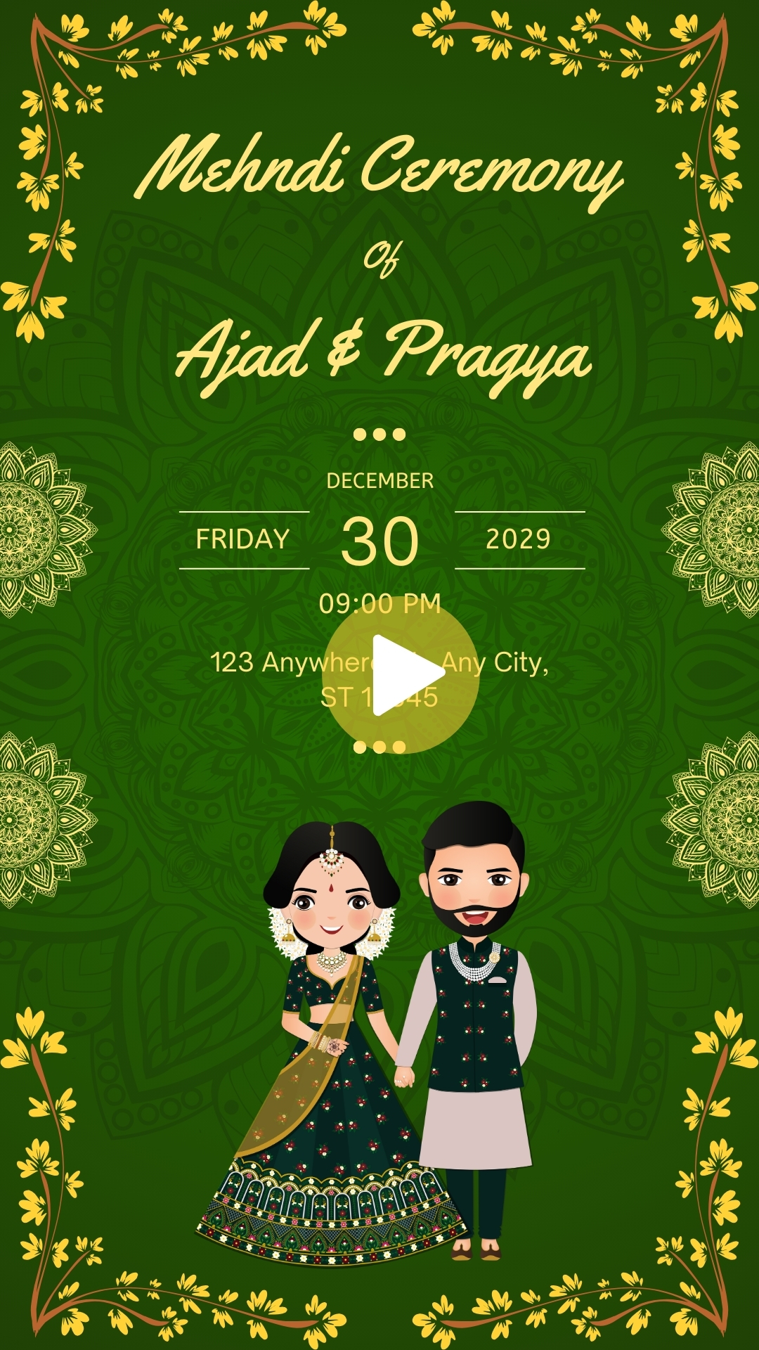 Green and Yellow Traditional Indian Wedding Mehndi Ceremony Invitation Mobile Video