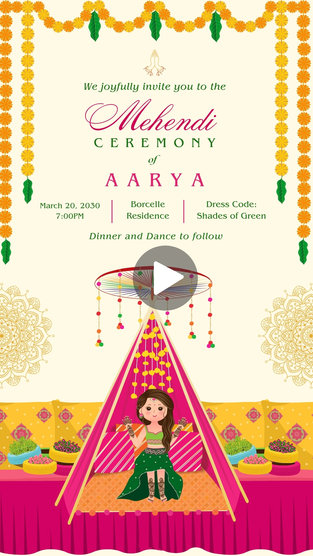 Green and Yellow Traditional Indian Wedding Mehndi Ceremony Invitation Video