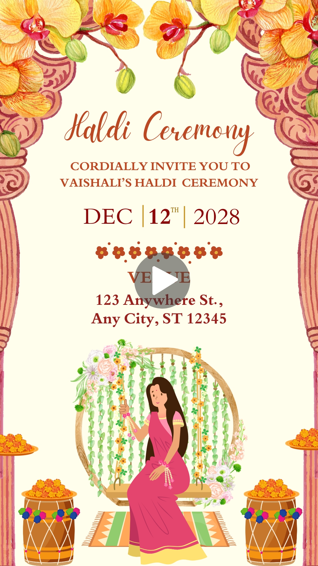 Haldi Ceremony Invitation HD Video with Cream and Pink Decorative