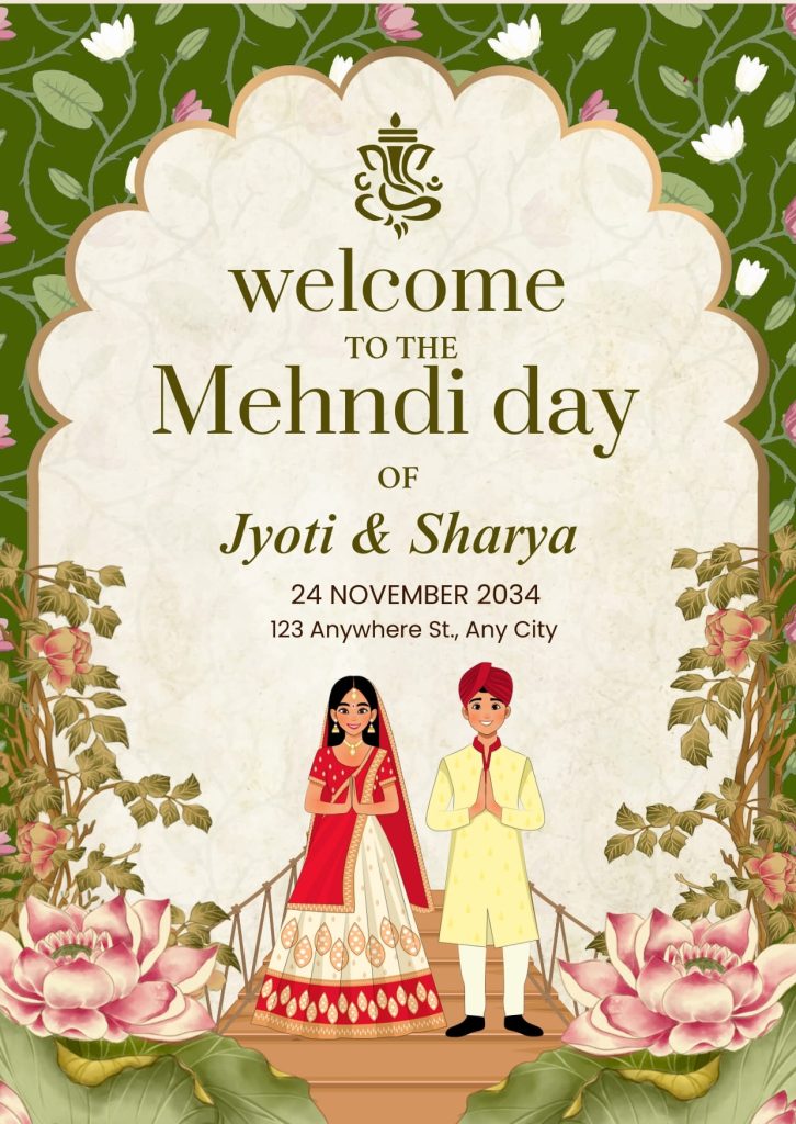 Indian Wedding Mehndi Invitation Digital Cards
