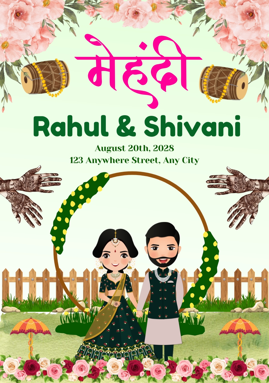 Mehndi Invitation Templates Cards in Hindi