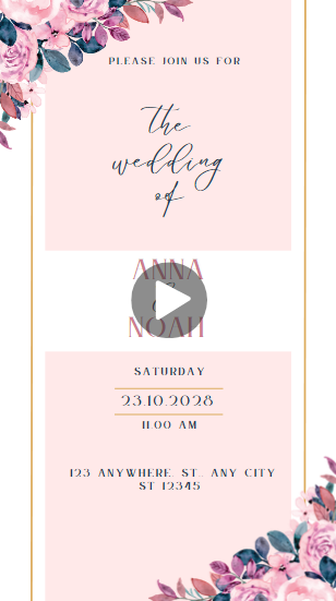 Pink Elegant Floral Arrangement Wedding Invitation Mobile Video
