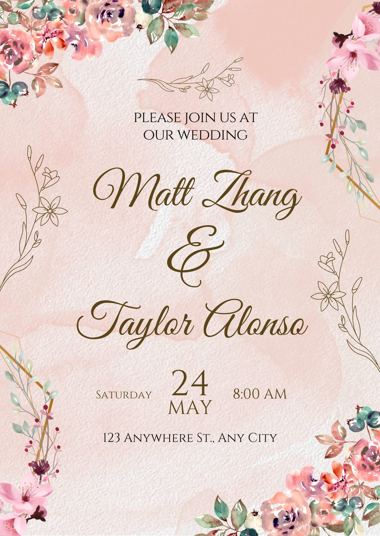 Pink Floral Wedding Invitation