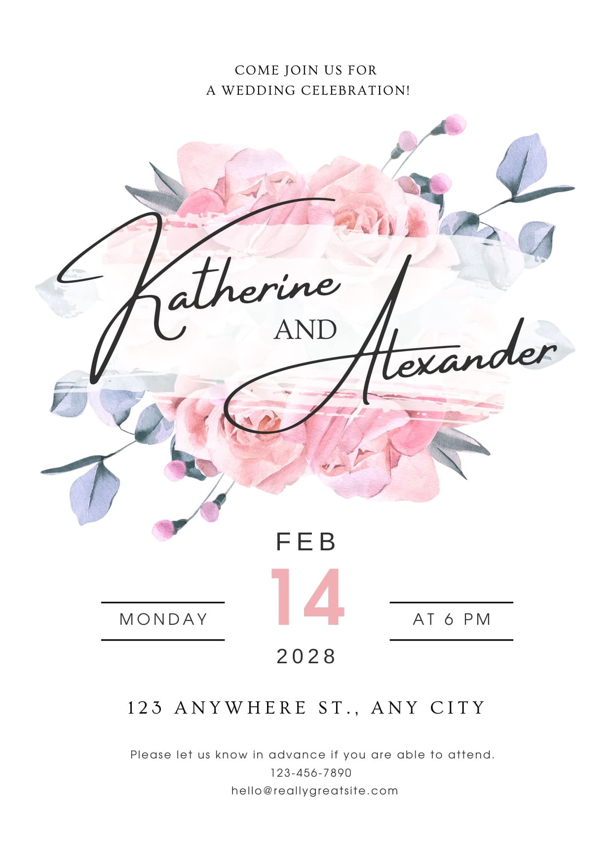 Pink Purple White Watercolor Flora Wedding Invitation Cards Free