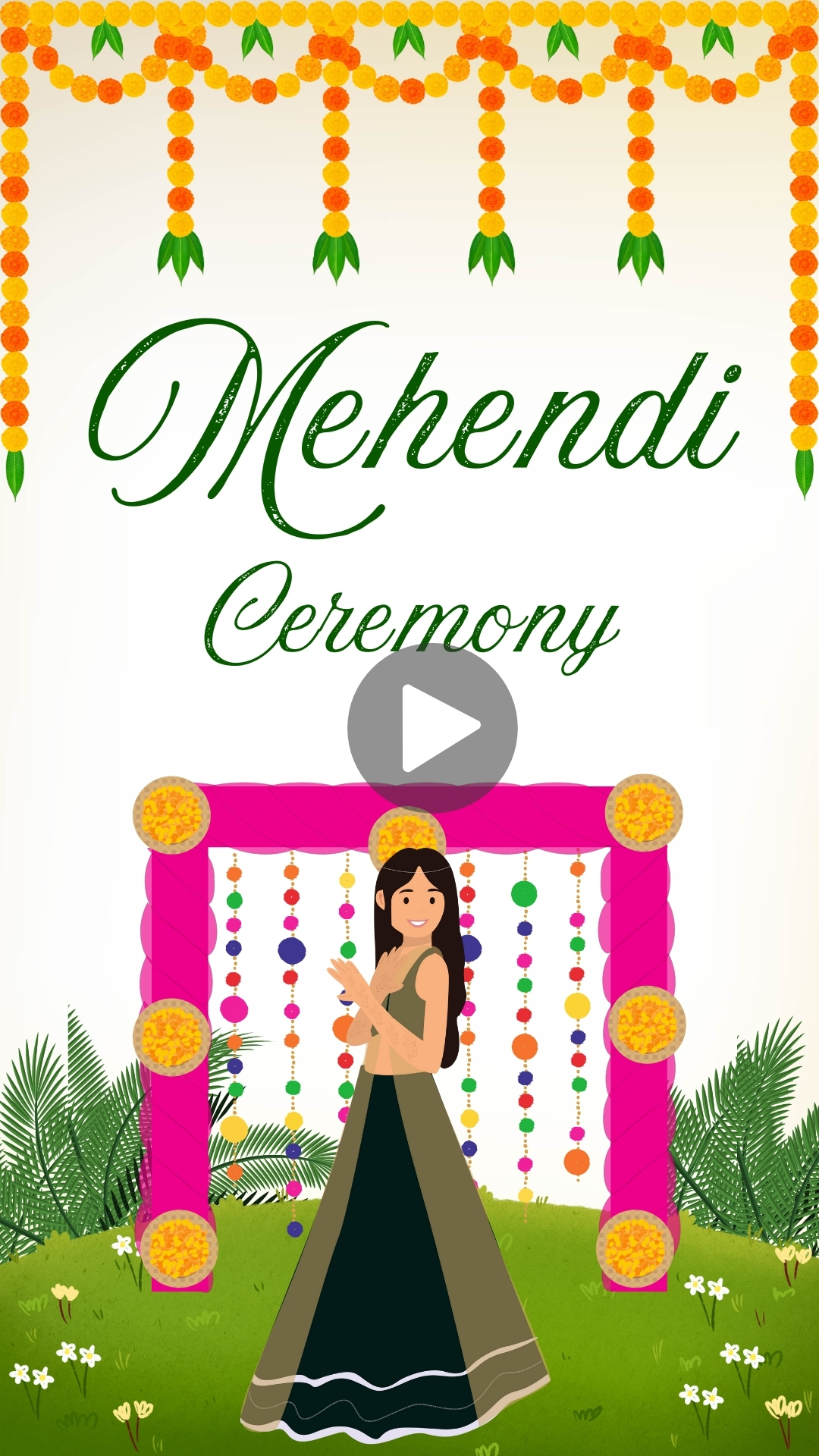 Pink and Green Traditional Indian Wedding Mehndi Ceremony Invitation Mobile Video