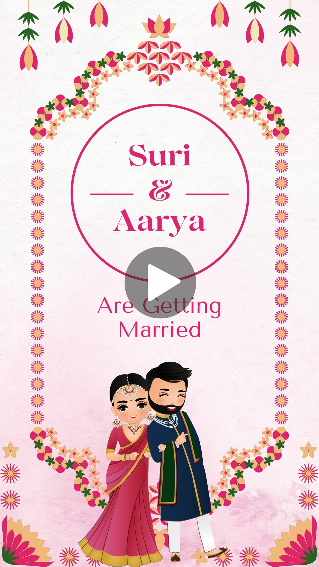 Pink and White Illustrative Wedding Invitation Video