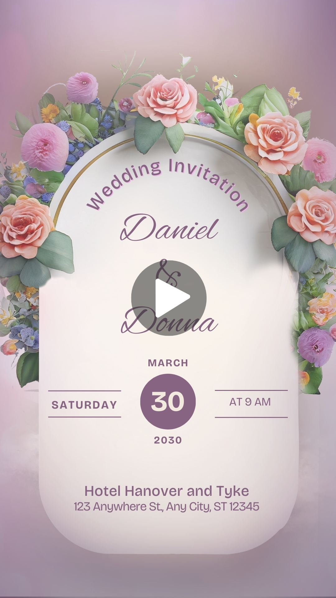 Purple Elegant Floral Wedding Invitation Instagram Story with Flower