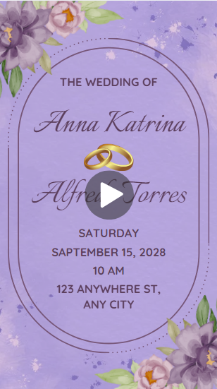 Purple Watercolor Floral Wedding Invitation Video Templates