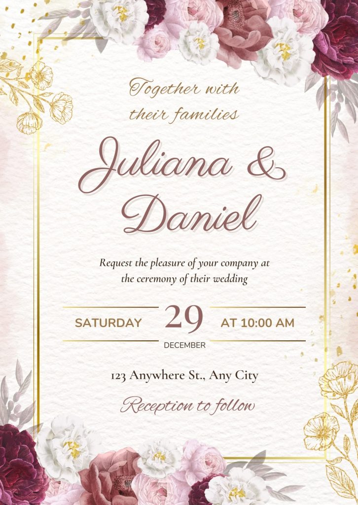 Red and Gold Floral Wedding Invitation Cards Free
