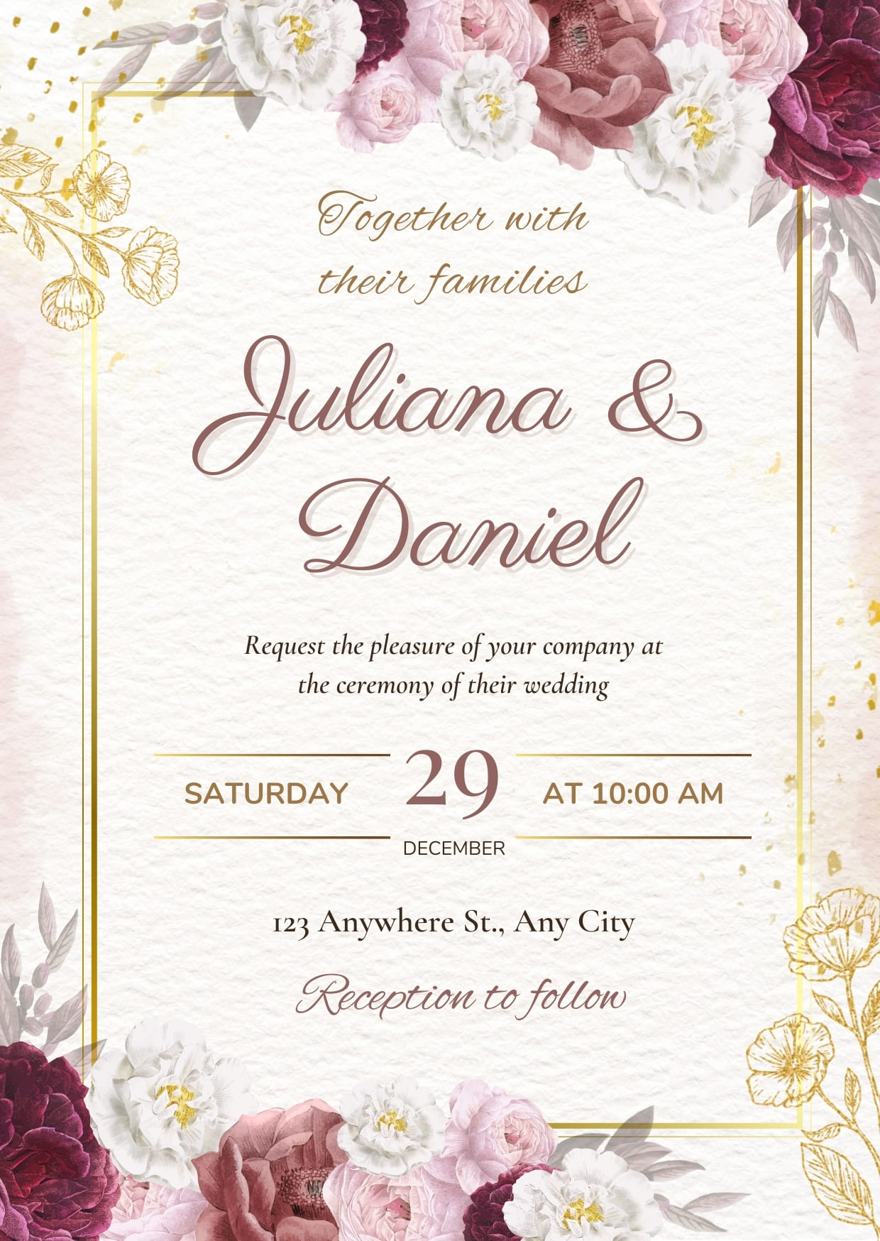 Red and Gold Floral Wedding Invitation Cards Free